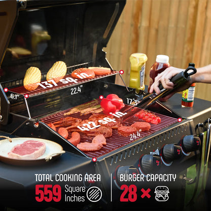 4-Burner Propane Gas Grill with 2 Side Tables and Porcelain-Enameled Grates, Black