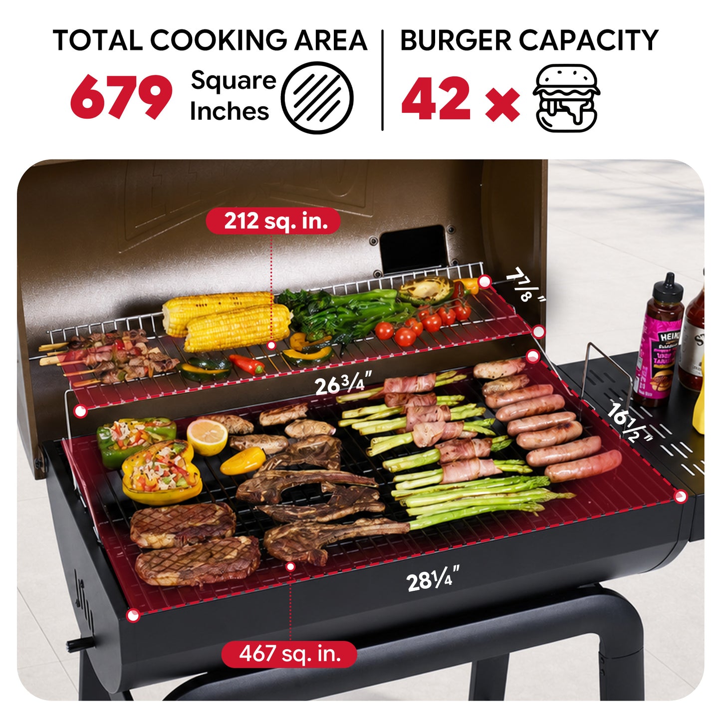 30-Inch Charcoal Grill with Side Table,Golden