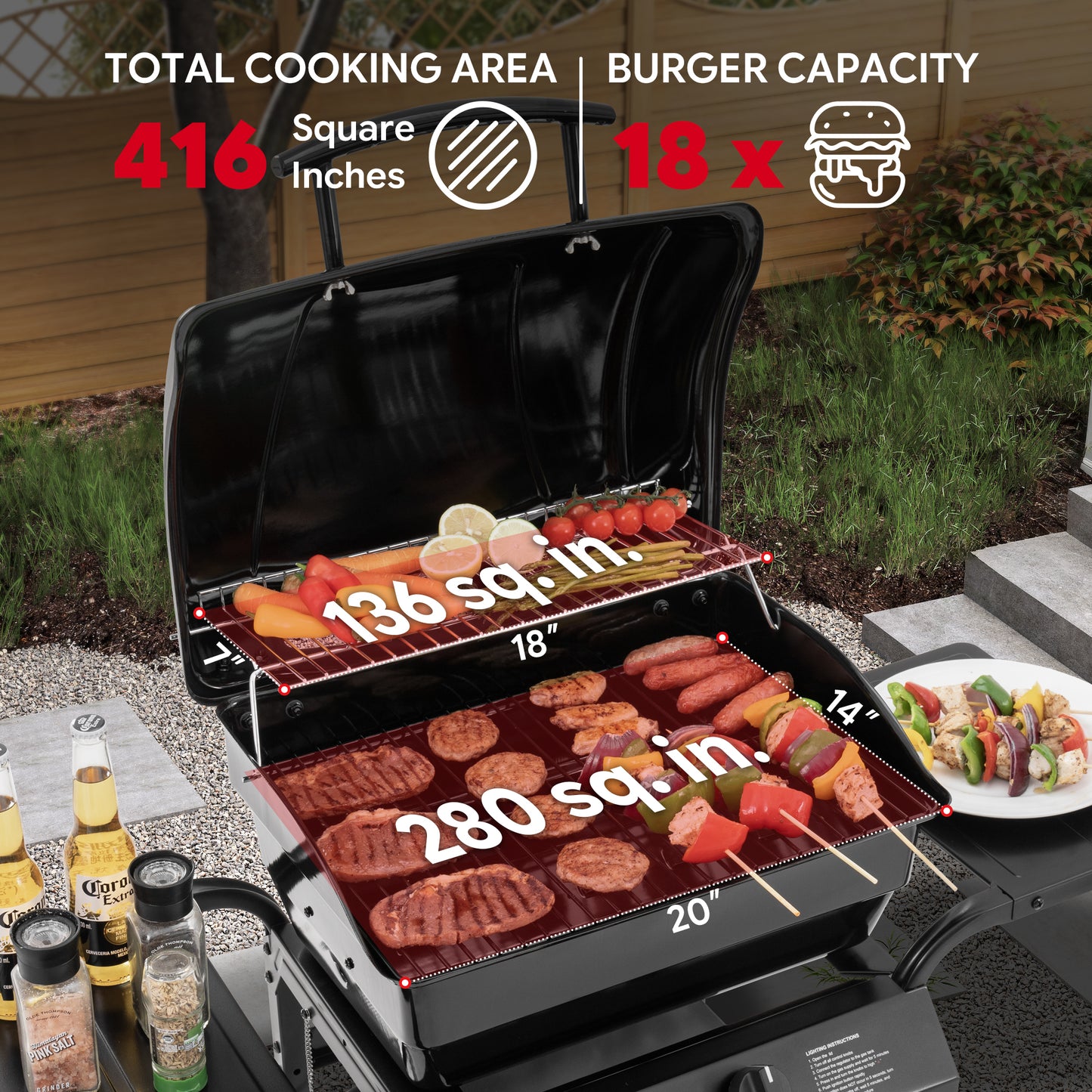 2-Burner Gas Grill with 26,500 BTU Cooking Power, Porcelain-Enamel Main Body and Lid