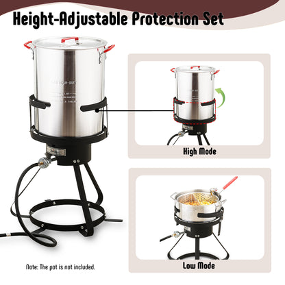 10 Qt Aluminum Outdoor Propane Gas Fish Fryer Pot Kit with Strainer Basket, 50,000 BTU Burner, Adjustable 0-5 PSI Regulator, Perfect for Boiling and Frying