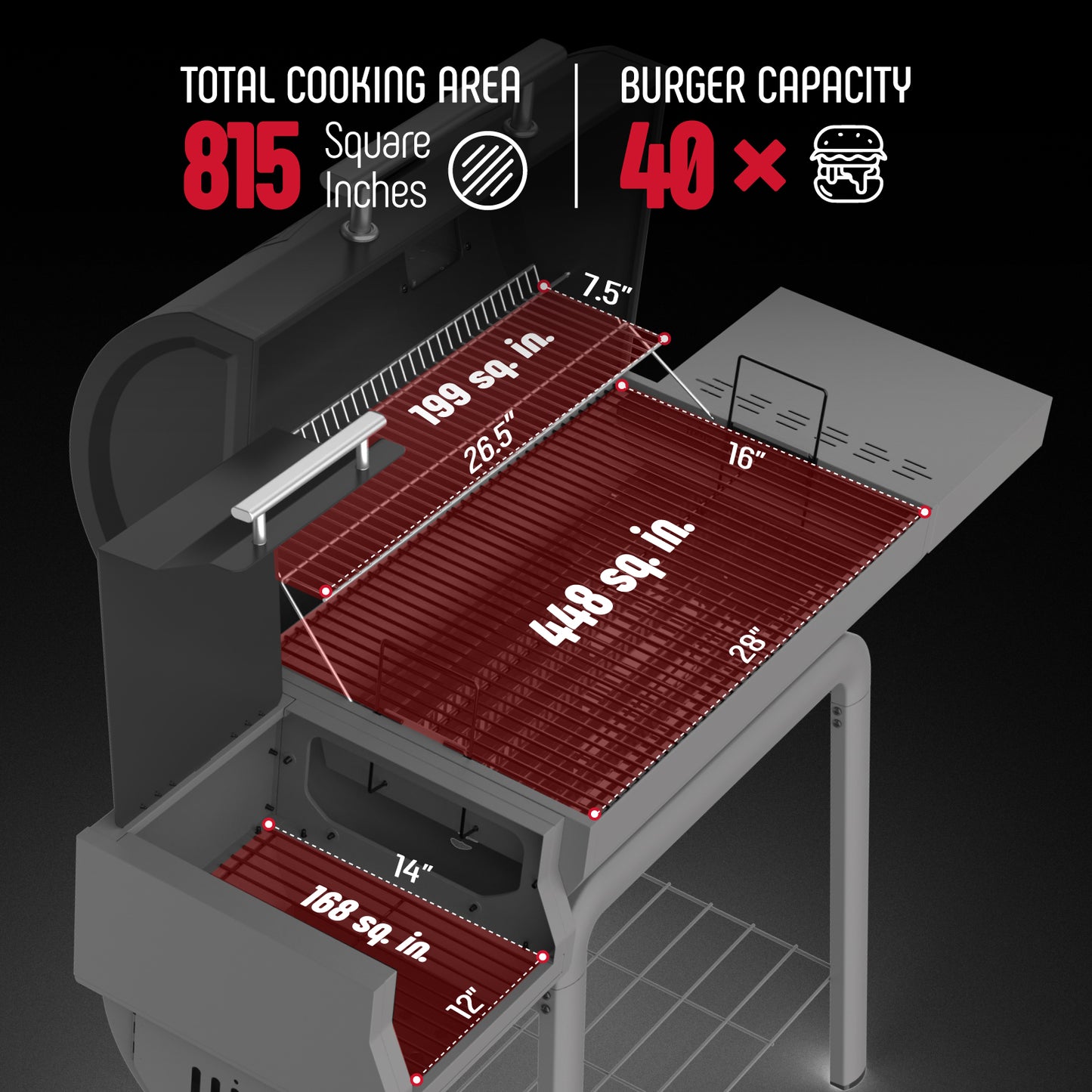 Feasto 30'' Outdoor Charcoal Grills with Cover, BBQ Grill with Offset Smoker and Side Table, 832 Sq. In. Heavy-Duty for Outdoor Backyard, Patio and Parties, Black