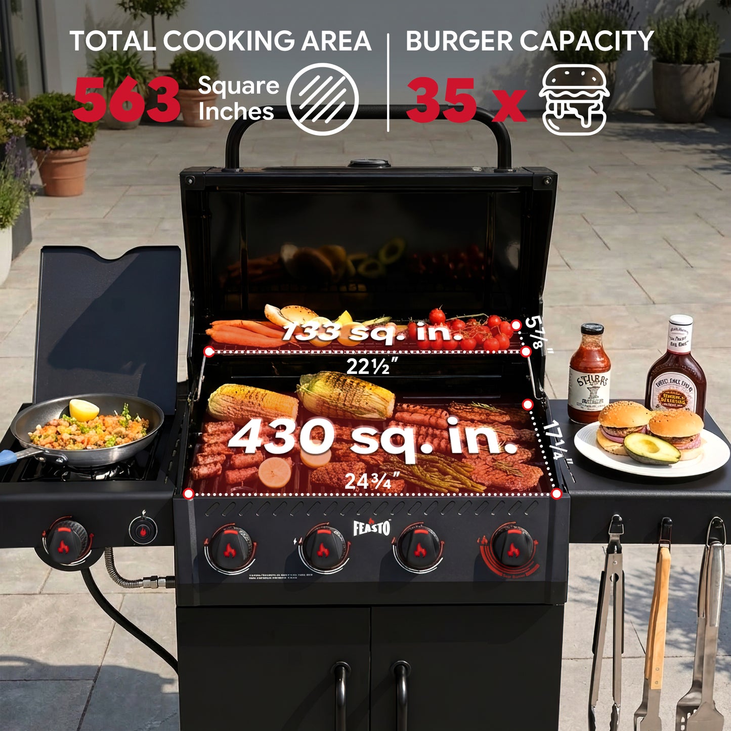 Feasto 4-Burner Propane Gas Grill with Sear & Side Burner 49,500 BTU, Black(Add to cart and enjoy an additional 5% discount)