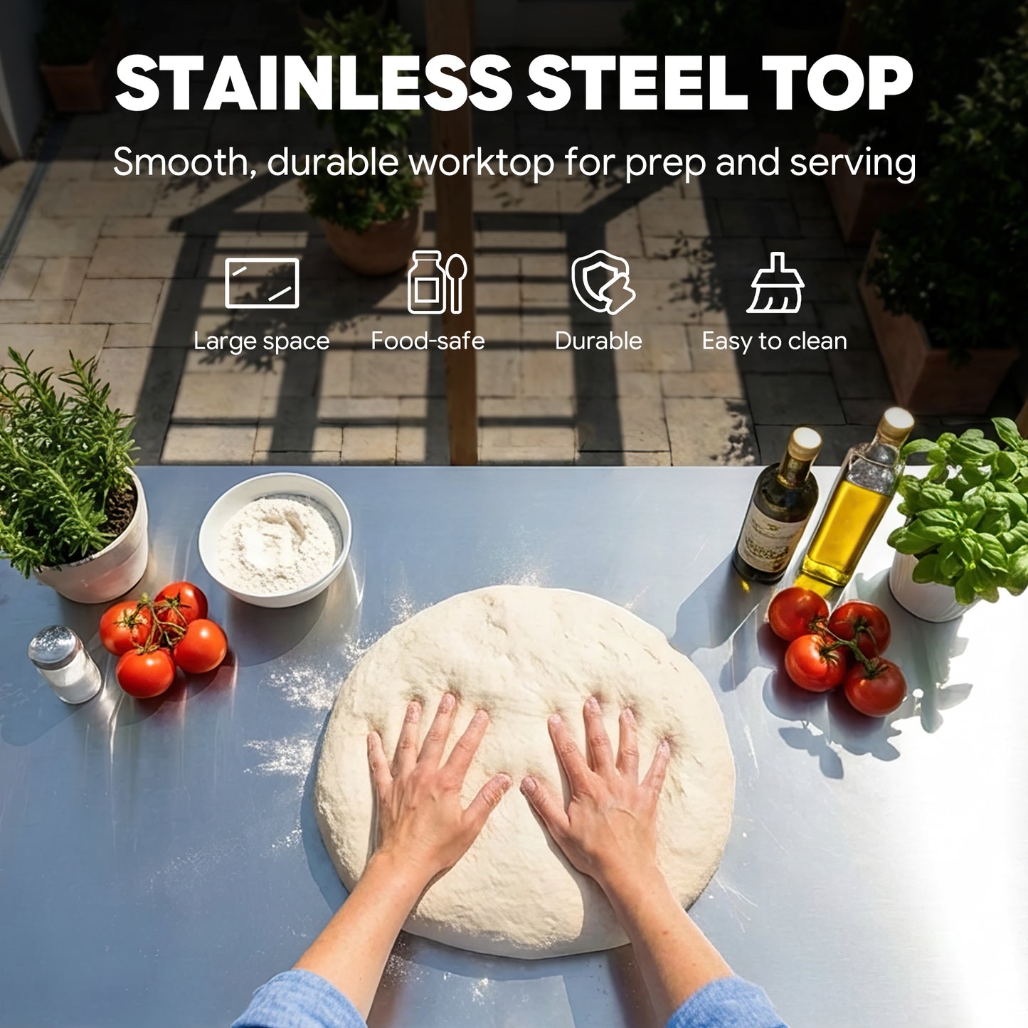 Feasto 3-Shelf Movable Pizza Oven Table for Outdoor, 304 Stainless Steel Grill Cart(Add to cart and enjoy an additional 7% discount)
