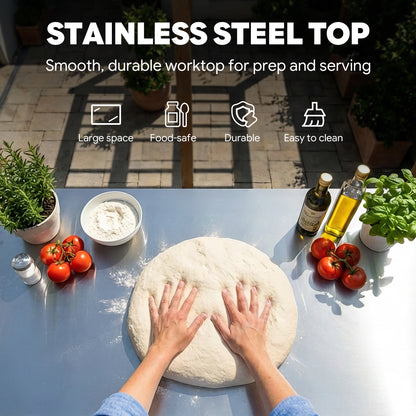Feasto 3-Shelf Movable Pizza Oven Table for Outdoor, 304 Stainless Steel Grill Cart(Add to cart and enjoy an additional 7% discount)