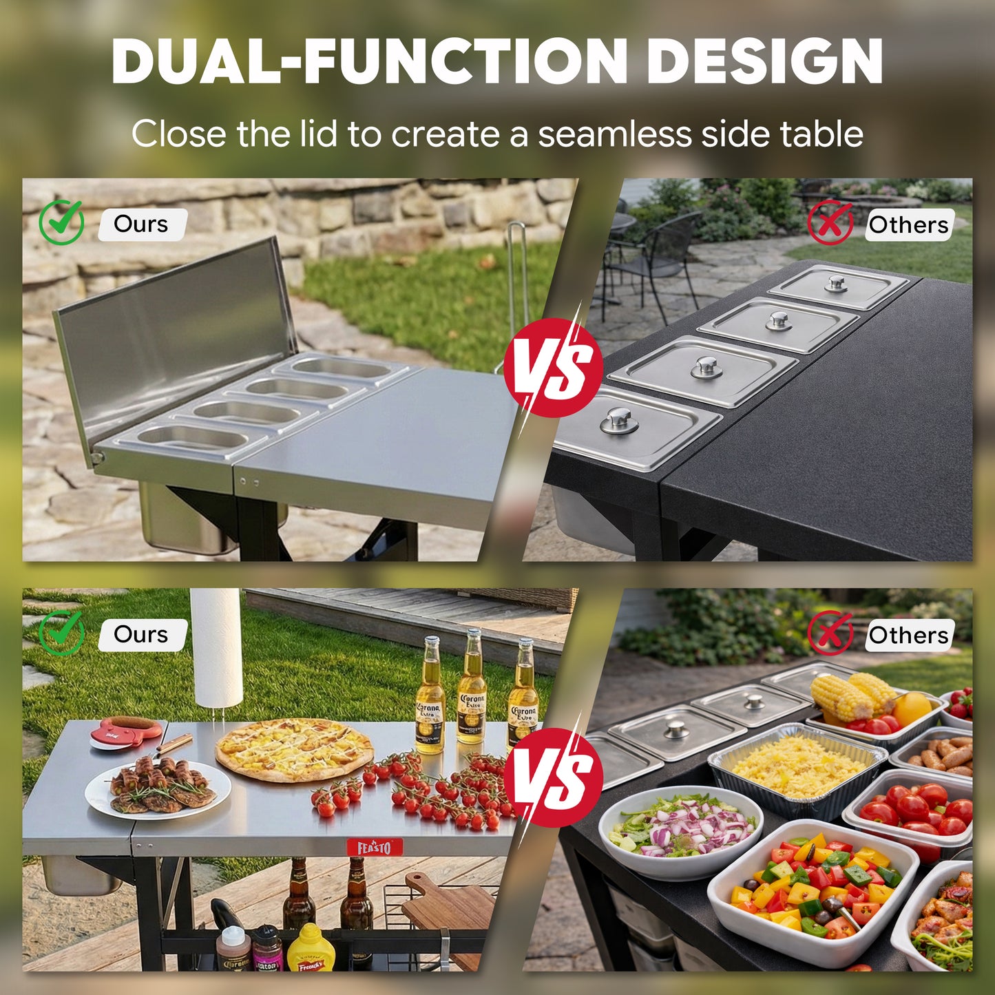 Feasto Outdoor Pizza Prep Station,Stainless Steel Top with 4 Ingredients Containers(Add to cart and enjoy an additional 7% discount)