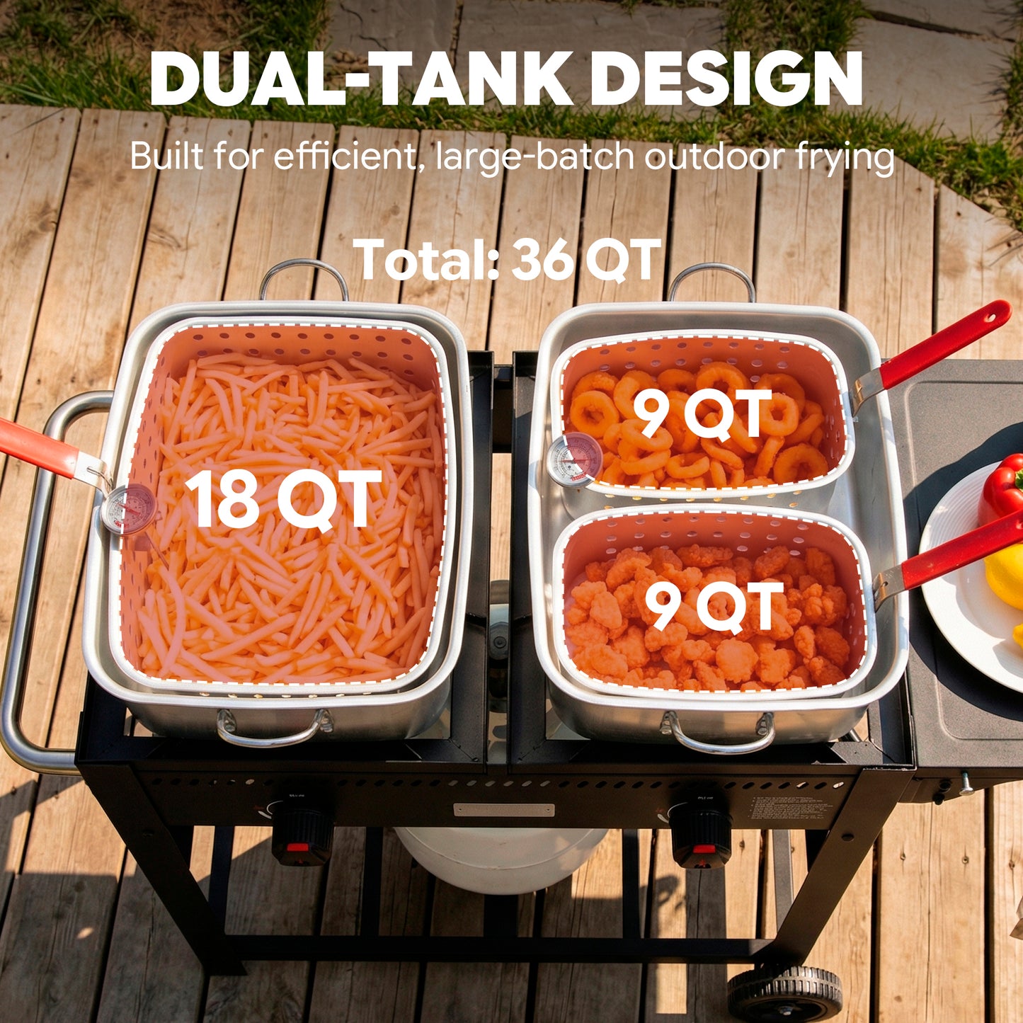 Feasto Propane Outdoor Double Burner Deep Fryer Cart