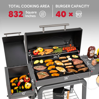 30-Inch Charcoal Grill with Offset Smoker, Digital Temperature Control & 2 Meat Probes