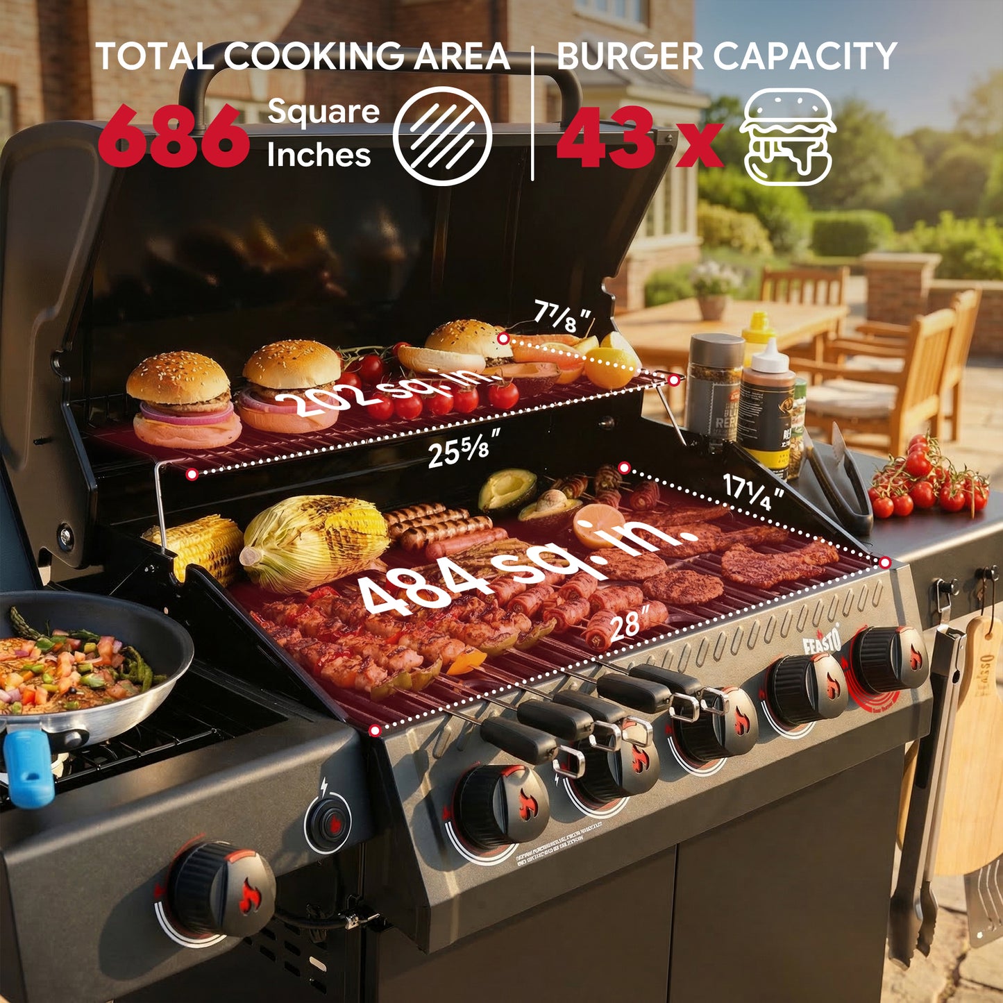 Feasto 5-Burner Propane Gas Grill with Sear & Side Burner 58,000 BTU, Black(Add to cart and enjoy an additional 5% discount)