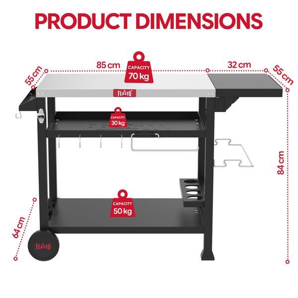 Feasto Outdoor Grill Table Cart, Pizza Oven Stand with Cover, 50" x 22" Stainless Steel Tabletop