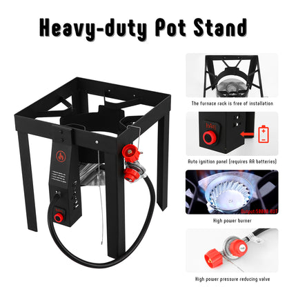 FEASTO 4 in 1 Turkey and Fish Fryer Set with 30 Qt & 10 Qt Aluminum Pots Electronic Ignition Outdoor Propane Gas Cooker with Adjustable 0-10 PSI Regulator Non-Assembly Frame Stand