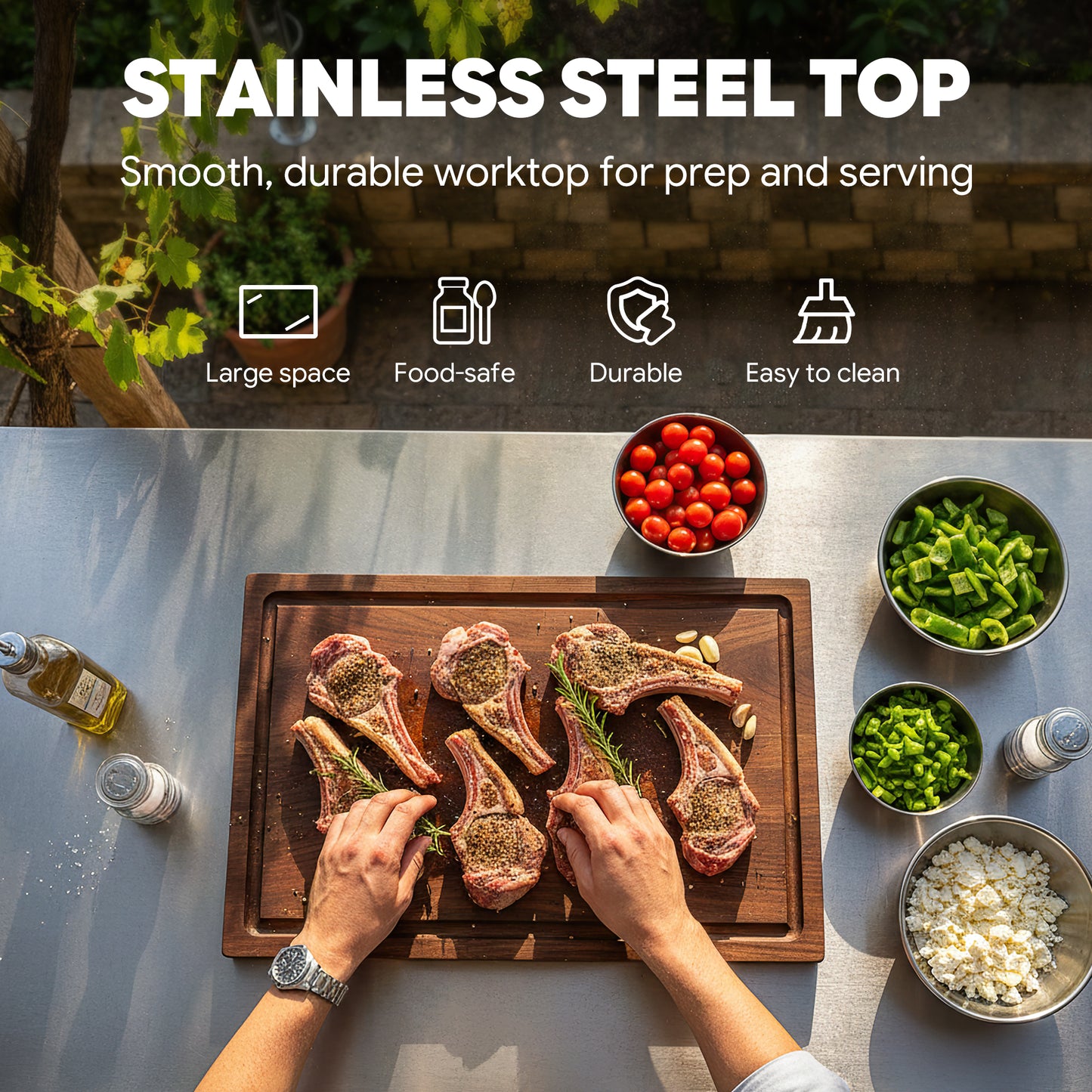 outdoor grill table with Stainless steel countertop