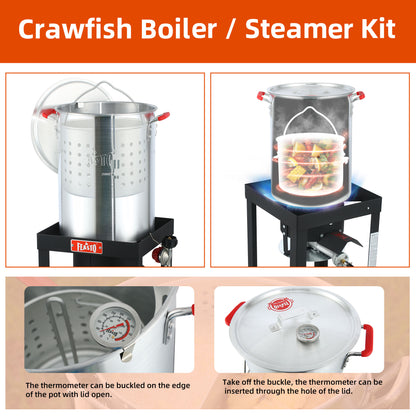 Feasto 22701A 30QT Aluminum Turkey Fryer & Fish Fryer Set  Seafood Boiler Pot 50000 BTU Propane Burner for Outdoor Cooking