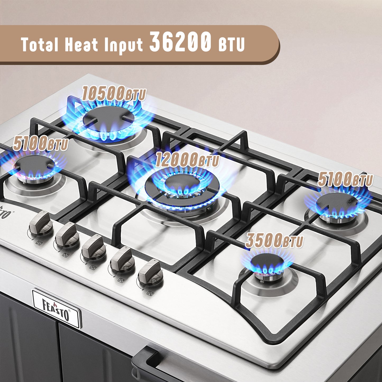 Feasto Outdoor Kitchen Series 5-Burner Outdoor Gas Grill with Cover, Modular Kitchen Grill