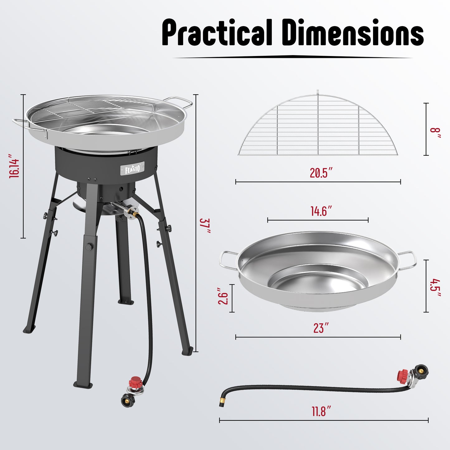 Feasto 23" Stainless Steel Concave Comal Set, Discada Disc Cooker with 54,000BTU Paella Burner and Adjustable Stand Set, Cazo Para Carnitas Tortillas Stir Fry Wok for Outdoor Cooking, CSA Certified