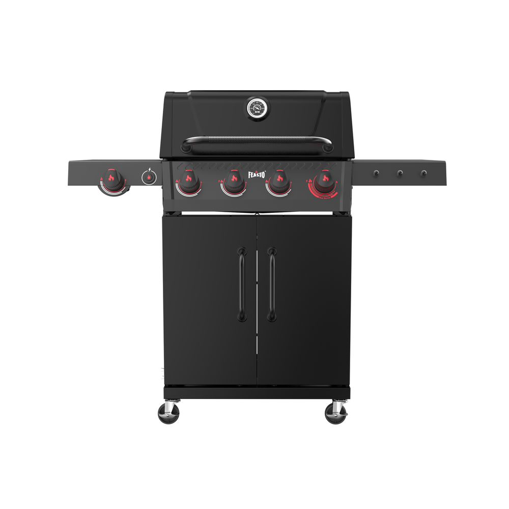 4-Burner Gas Grill with Side Burner & Lockable Swivel Casters 360 view