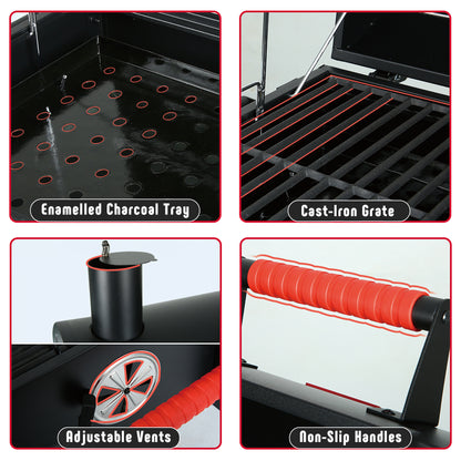 FEASTO Portable Charcoal Grill with Two Silicone Holding Handles Tabletop grilling with 354 Square Inches Cooking Area  Convenient for outdoor Camping and Picnic Black L26.8’’x W20’’x H21.3’’