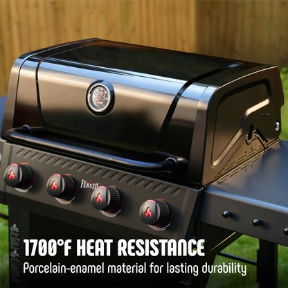 4-Burner Propane Gas Grill with 2 Side Tables and Porcelain-Enameled Grates, Black