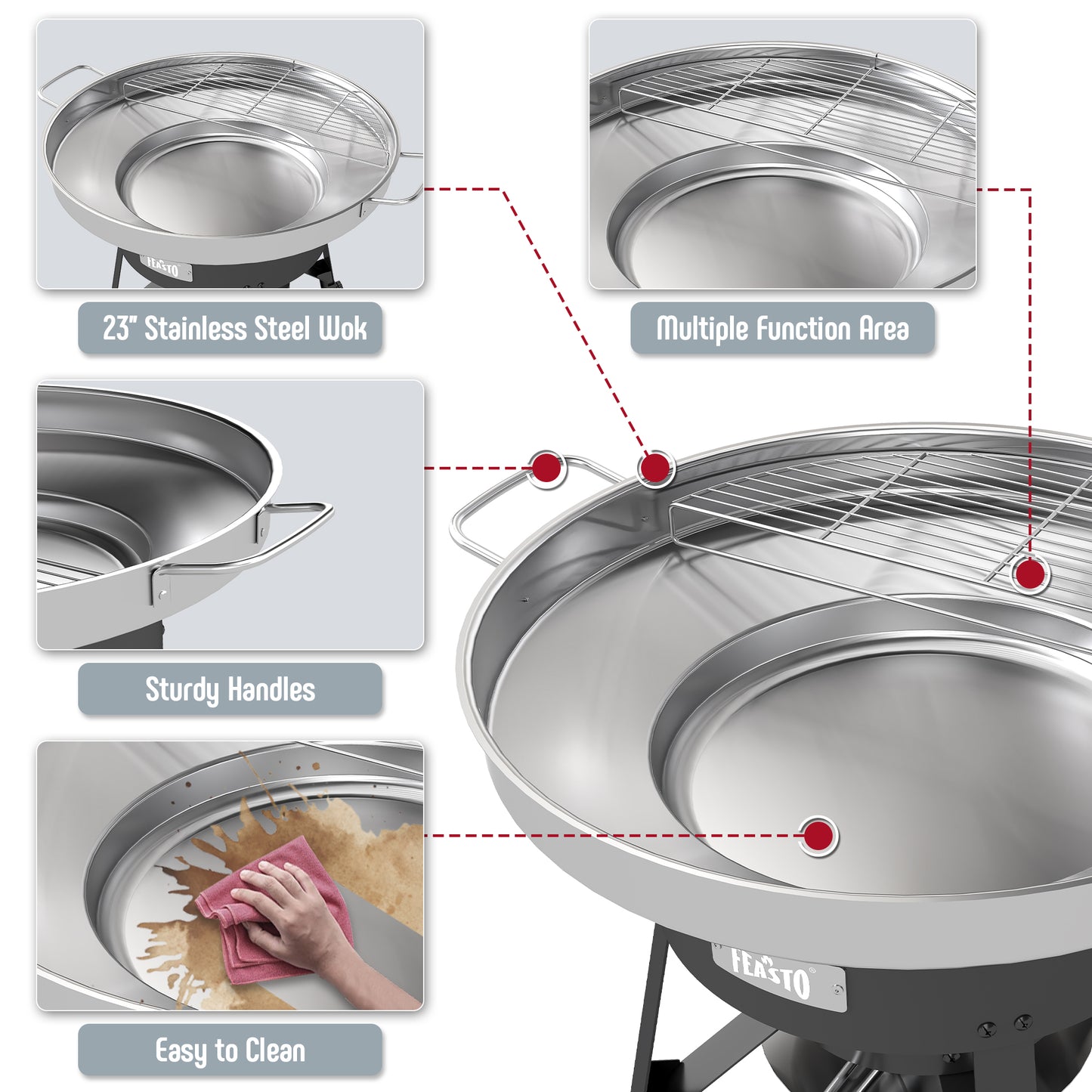 Feasto 23" Stainless Steel Concave Comal Set, Discada Disc Cooker with 54,000BTU Paella Burner and Adjustable Stand Set, Cazo Para Carnitas Tortillas Stir Fry Wok for Outdoor Cooking, CSA Certified