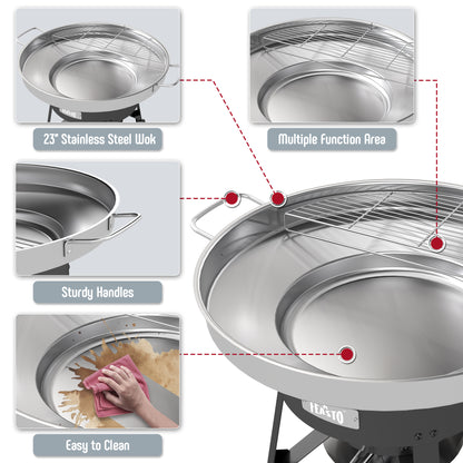 Feasto 23" Stainless Steel Concave Comal Set, Discada Disc Cooker with 54,000BTU Paella Burner and Adjustable Stand Set, Cazo Para Carnitas Tortillas Stir Fry Wok for Outdoor Cooking, CSA Certified