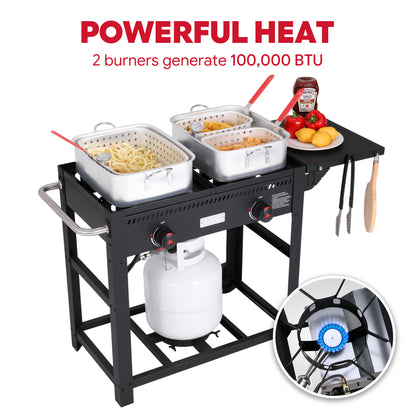 Feasto Propane Outdoor Double Burner Deep Fryer Cart