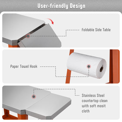 Feasto Outdoor Grill Table Cart, Pizza Oven Table with Wheels, Stainless Steel Countertop Cart with Foldable Extension Table, Versatile Food Prep Grill Cart for Outdoor BBQ Cooking Gathering
