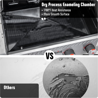 4+1 Burner Gas Grill, All Stainless Steel Outdoor BBQ Grill with Enameled Coated Chamber Body, 48,000 BTU Garden Barbecue Grill with Porcelain-Enameled Cast lron Grates, Grill Cover Included