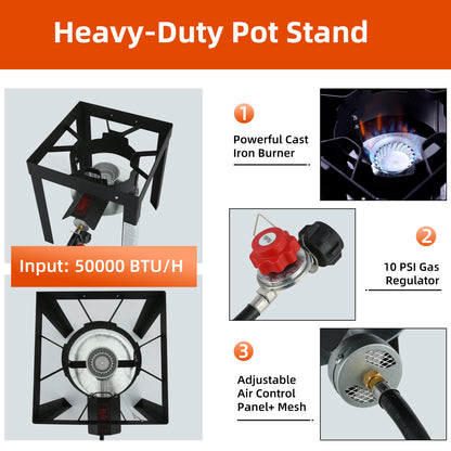 Feasto 22701A 30QT Aluminum Turkey Fryer & Fish Fryer Set  Seafood Boiler Pot 50000 BTU Propane Burner for Outdoor Cooking