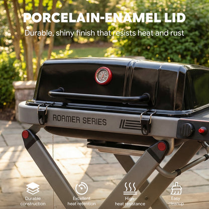 Portable Propane Gas Grill with Folding Cart, Camping & Tailgating, Grey