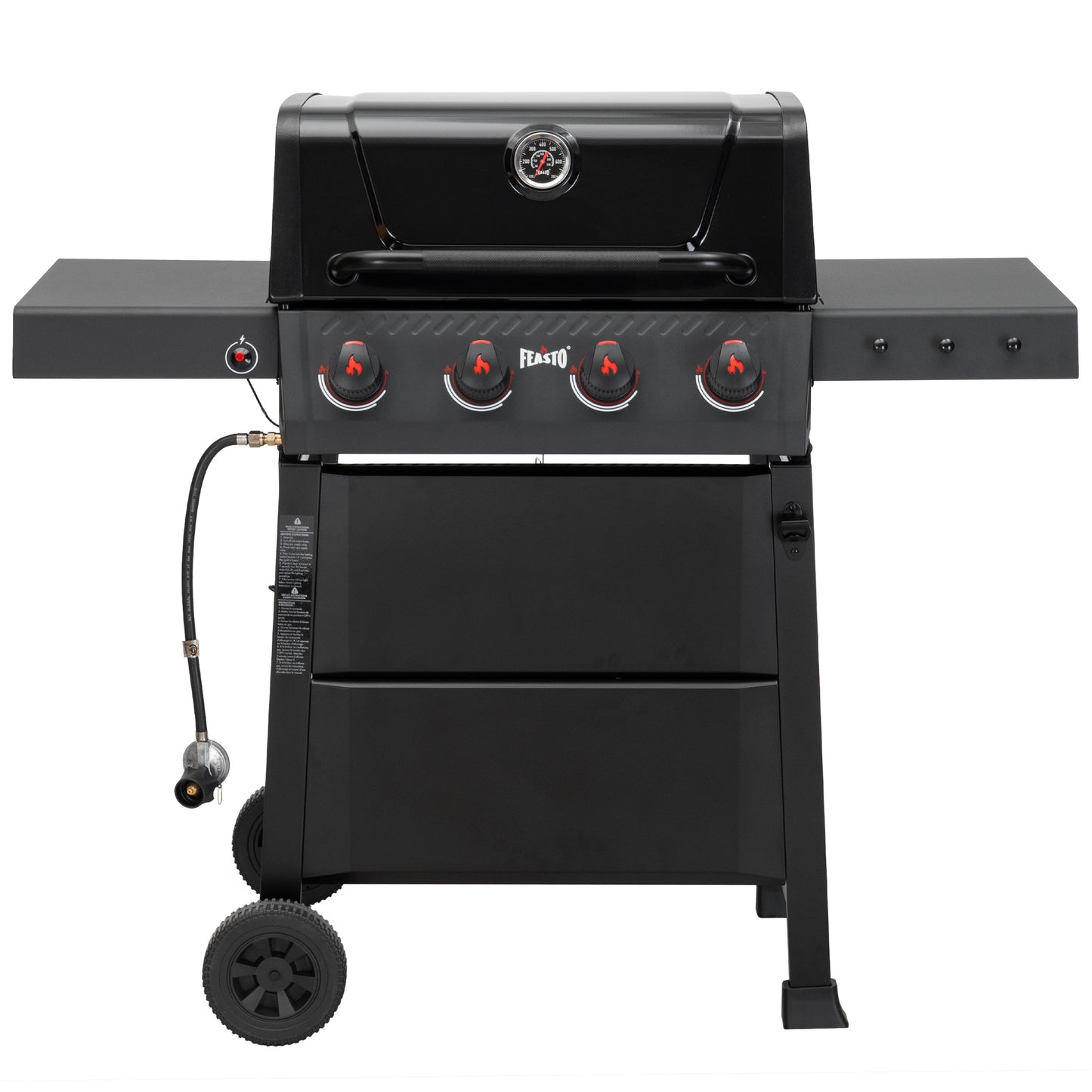 4 Burner Gas Grill, 36,000 BTU Outdoor BBQ Grill with Side Table for Outdoor Cooking & Backyard Barbecue, Premium Enameled Coated Chamber Body with Porcelain-Enameled Grates, Black