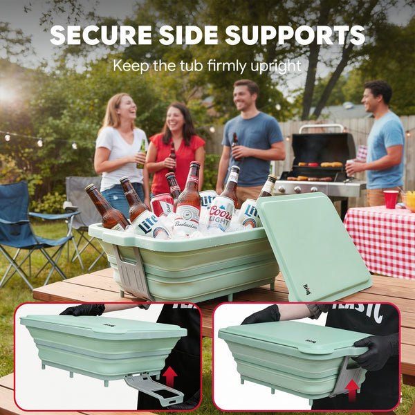 FEASTO 9-IN-1 Multifunctional Collapsible BBQ Prep Tub with Cutting Board, Red