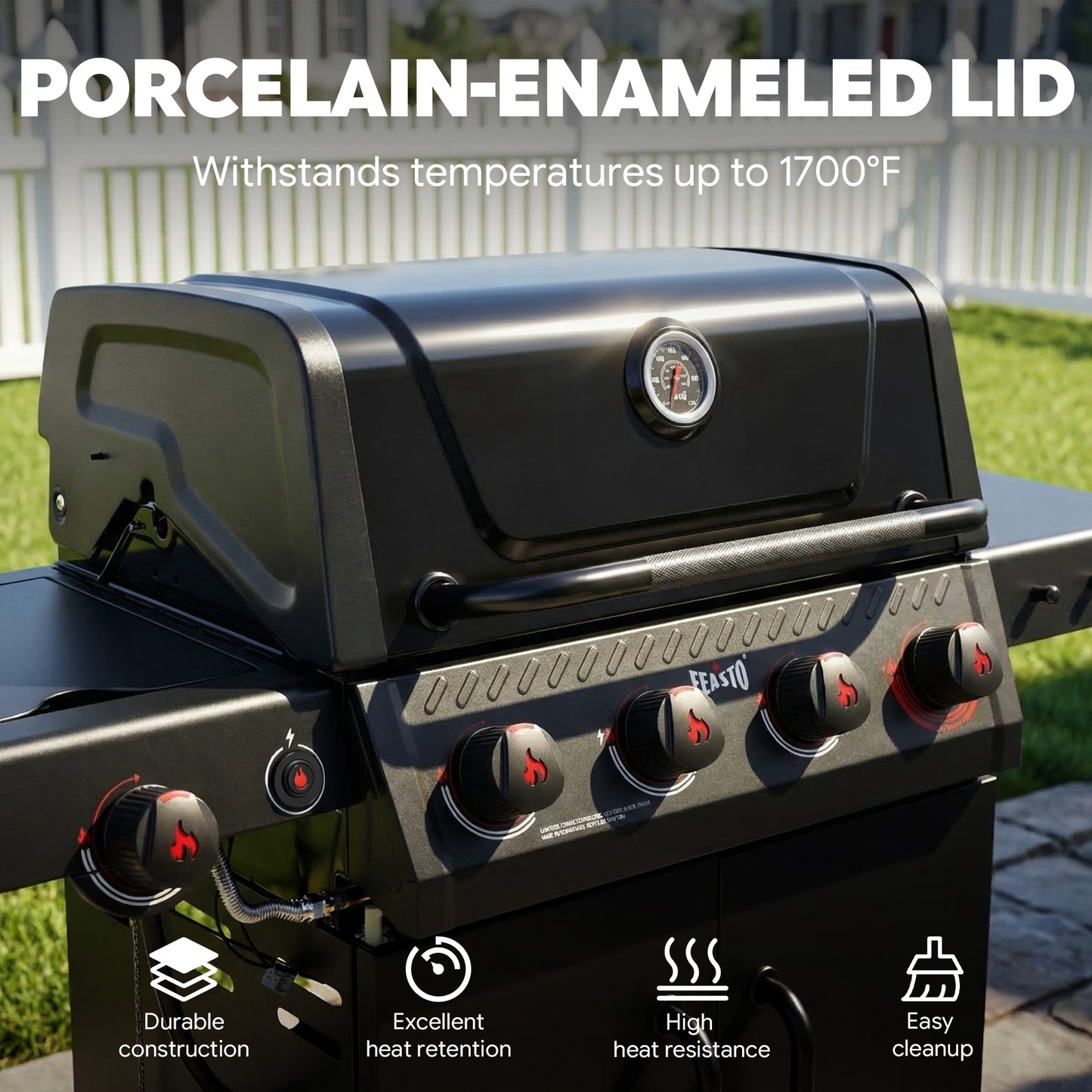 Feasto 4-Burner Propane Gas Grill with Sear & Side Burner 49,500 BTU, Black(Add to cart and enjoy an additional 5% discount)