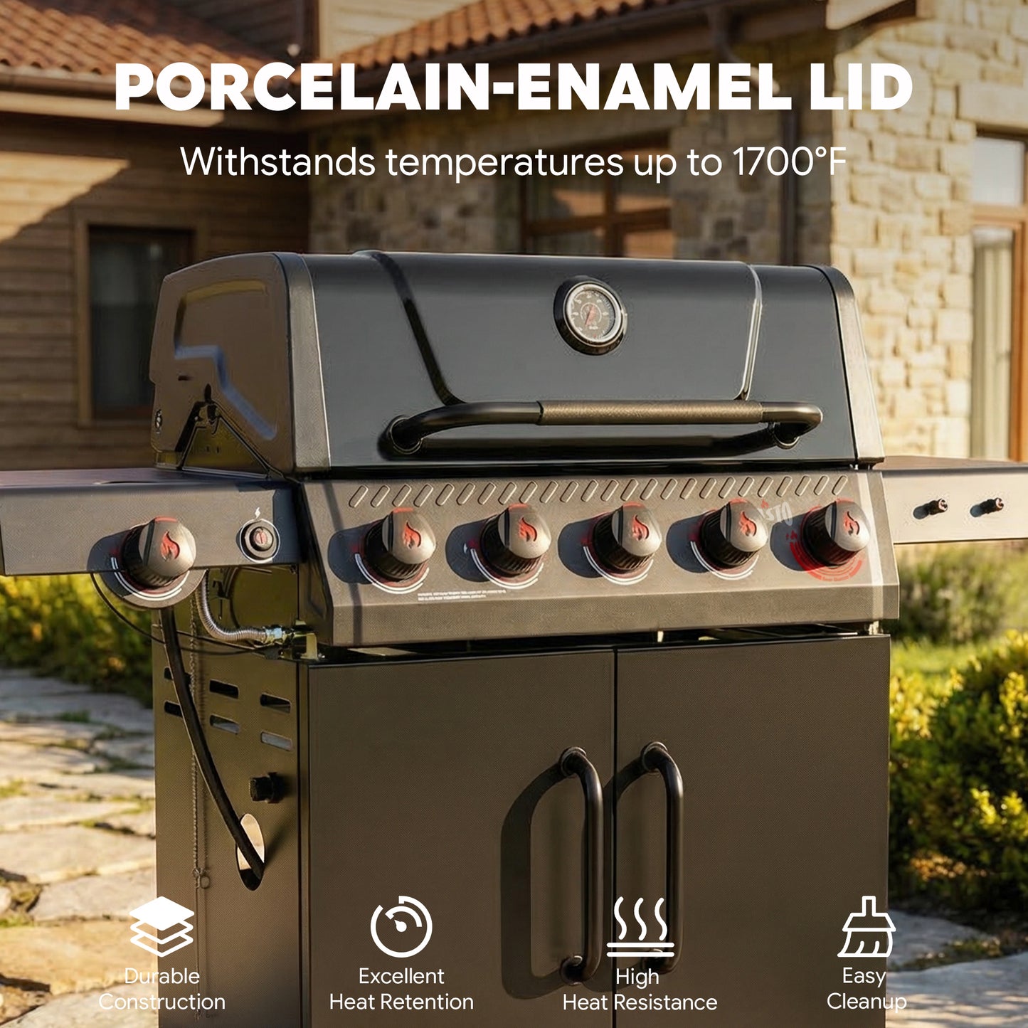 Feasto 5-Burner Propane Gas Grill with Sear & Side Burner 58,000 BTU, Black(Add to cart and enjoy an additional 5% discount)