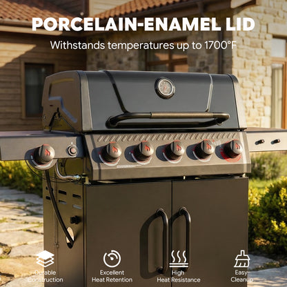 Feasto 5-Burner Propane Gas Grill with Sear & Side Burner 58,000 BTU, Black(Add to cart and enjoy an additional 5% discount)