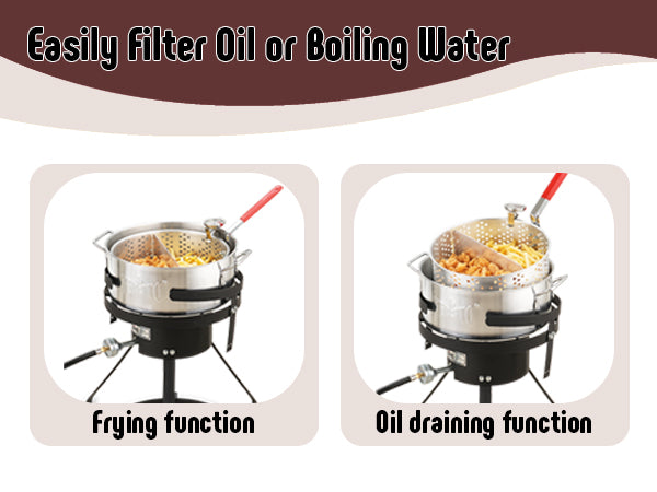 10 Qt Aluminum Outdoor Propane Gas Fish Fryer Pot Kit with Strainer Basket, 50,000 BTU Burner, Adjustable 0-5 PSI Regulator, Perfect for Boiling and Frying