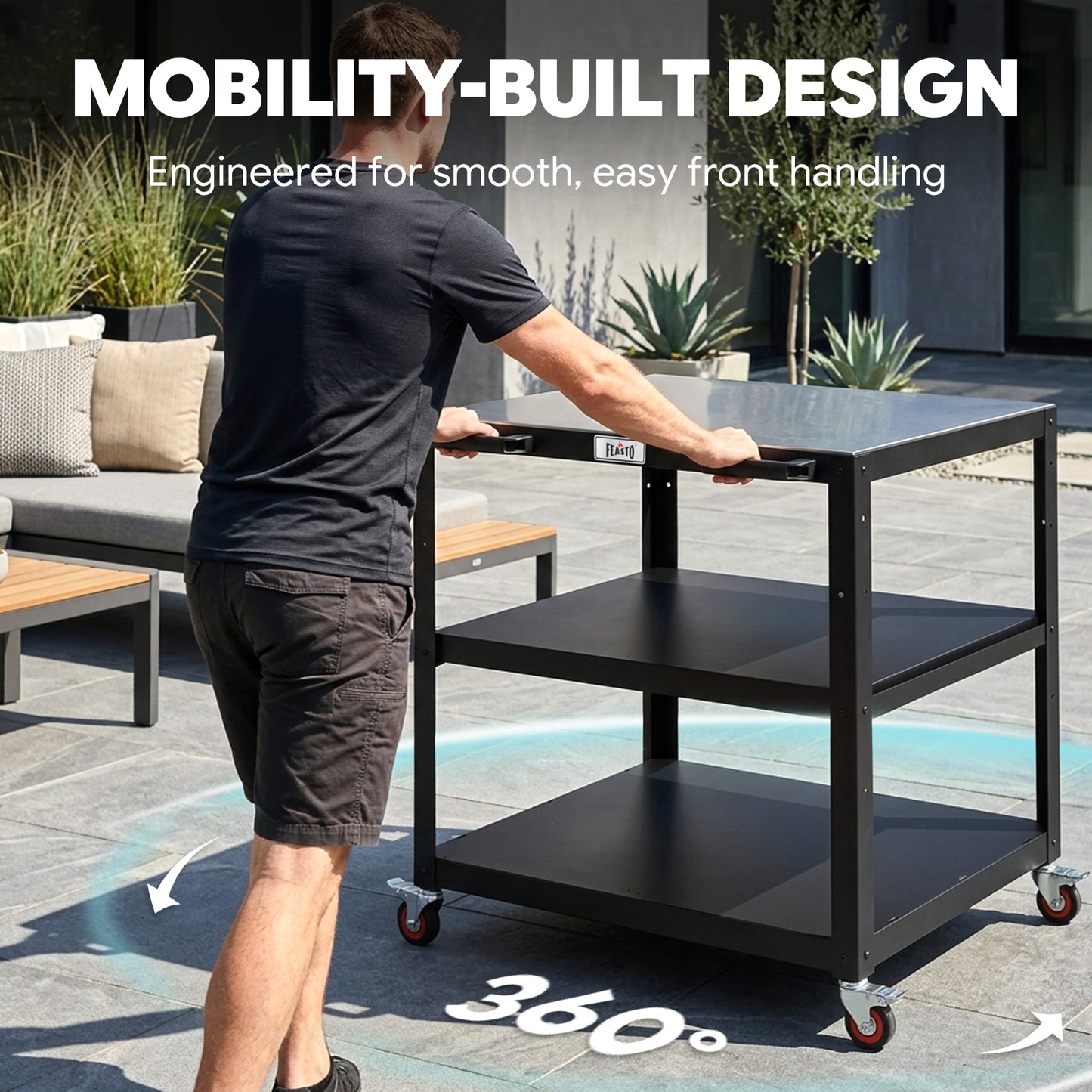 Feasto 3-Shelf Movable Pizza Oven Table for Outdoor, 304 Stainless Steel Grill Cart(Add to cart and enjoy an additional 7% discount)