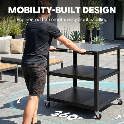 Feasto 3-Shelf Movable Pizza Oven Table for Outdoor, 304 Stainless Steel Grill Cart(Add to cart and enjoy an additional 7% discount)