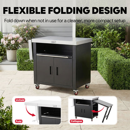 Feasto Outdoor Movable Kitchen Island With 2 Foldable Side Tables & Pull-Out Plate(Add to cart and enjoy an additional 10% discount)