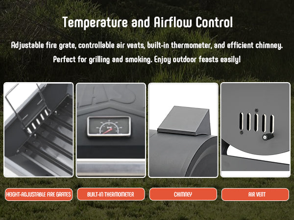 Charcoal Grill with Offset Smoker Grill and Side Table, 30-In Heavy-Duty Outdoor BBQ Grill with 815 Sq. In. Cooking Space for Outdoor Barbecue in Backyard, Patio and Parties, Black by Feasto