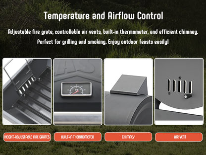 Charcoal Grill with Offset Smoker Grill and Side Table, 30-In Heavy-Duty Outdoor BBQ Grill with 815 Sq. In. Cooking Space for Outdoor Barbecue in Backyard, Patio and Parties, Black by Feasto