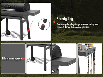 Charcoal Grill with Offset Smoker Grill and Side Table, 30-In Heavy-Duty Outdoor BBQ Grill with 815 Sq. In. Cooking Space for Outdoor Barbecue in Backyard, Patio and Parties, Black by Feasto