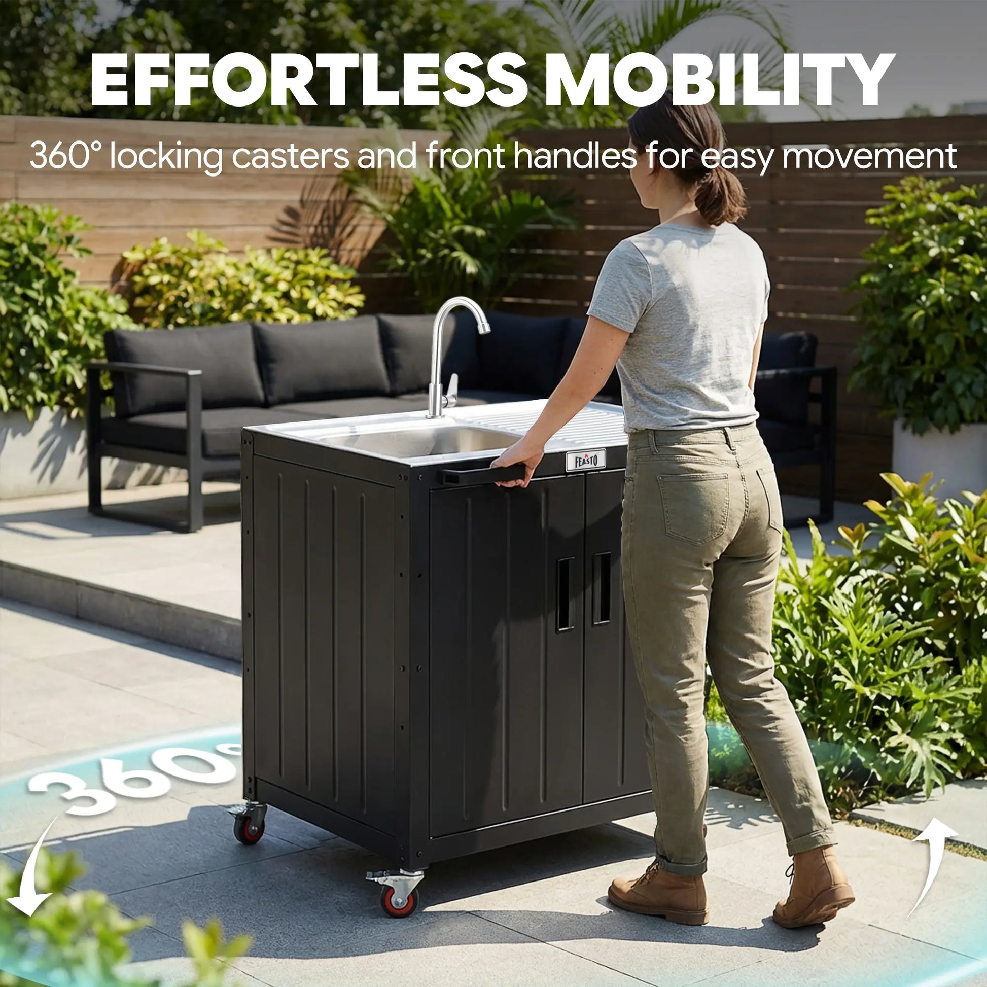 Modular outdoor kitchen sink station with wheels