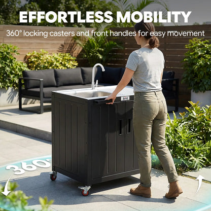Modular outdoor kitchen sink station with wheels