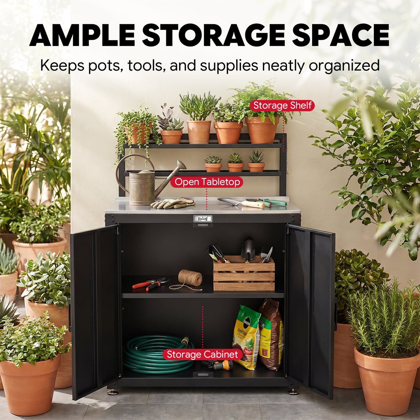 Feasto Garden Potting Bench with Storage Cabinet(Add to cart and enjoy an additional 7% discount)