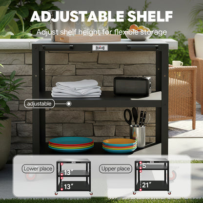 Feasto 3-Shelf Movable Pizza Oven Table for Outdoor, 304 Stainless Steel Grill Cart(Add to cart and enjoy an additional 7% discount)