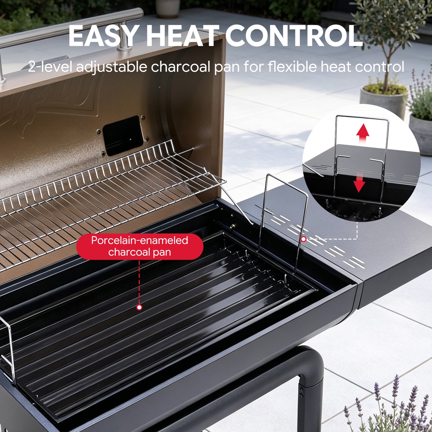 30-Inch Charcoal Grill with Side Table,Golden