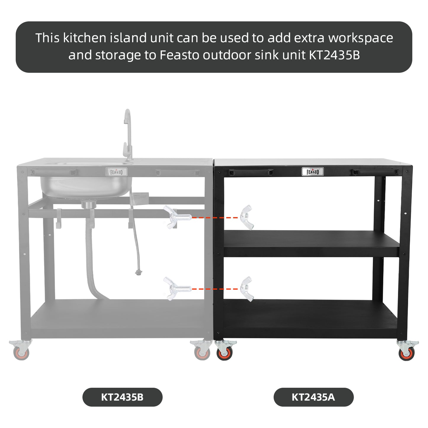 Feasto 3-Shelf Outdoor Steel Table Cart 35.4” x 24” 304 Stainless Steel Table Top Movable Commercial Food Prep Pizza Prep Worktable Outdoor Kitchen Island