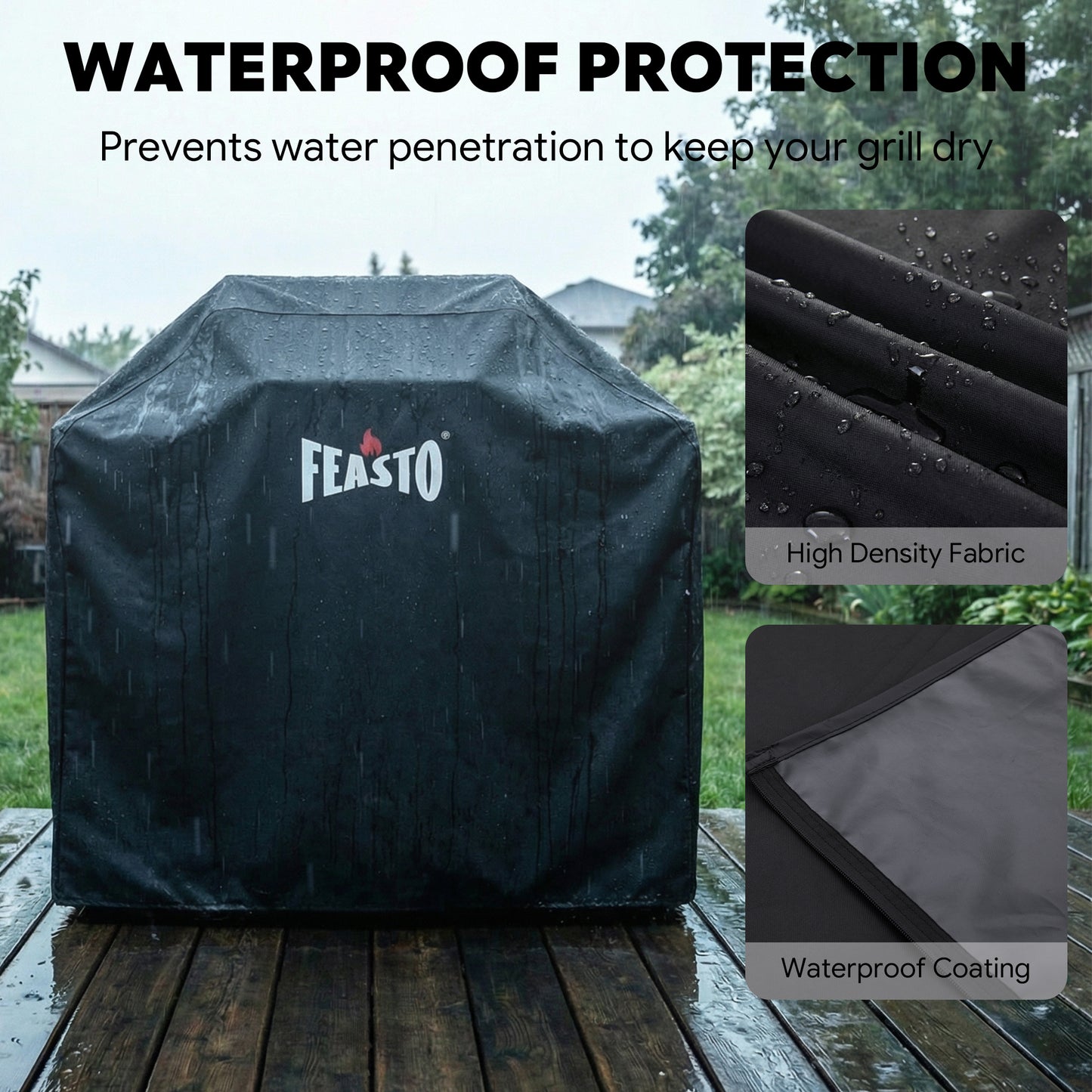 FEASTO 44-Inch Outdoor Grill Cover for 2 Burner Gas Grill, Waterproof 600D Heavy Duty BBQ Grill Cover, with Handles & Hook and Loop Straps, Black