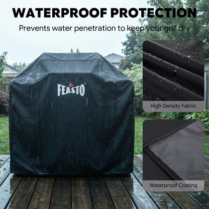 FEASTO 44-Inch Outdoor Grill Cover for 2 Burner Gas Grill, Waterproof 600D Heavy Duty BBQ Grill Cover, with Handles & Hook and Loop Straps, Black