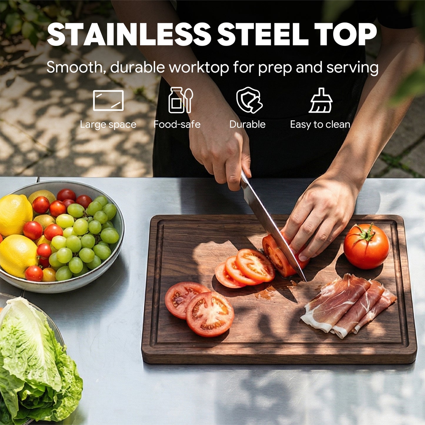FEASTO Movable Stainless Steel Kitchen Island with Cover & Drop Leafs(Add to cart and enjoy an additional 10% discount)