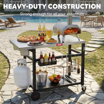 Feasto Outdoor Pizza Prep Station,Stainless Steel Top with 4 Ingredients Containers(Add to cart and enjoy an additional 7% discount)